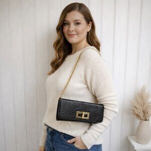 ✨ Poppie Jones Black Evening Bag | Gold Chain Strap | Classic Formal Purse ✨
